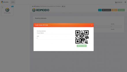 A screenshot of the Agama Receive address and QR-code