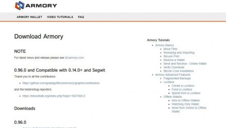 Snapshot of the download page for Armory versions