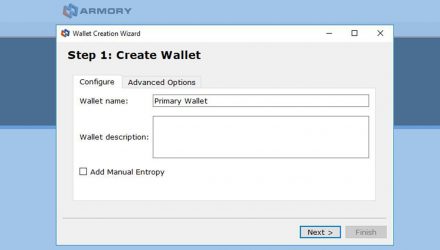 Screenshot of the create wallet address field name and description in Armory