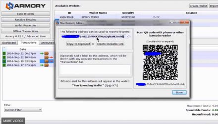 Screenshot of the Receive options including the QR code