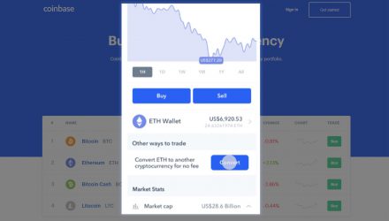 A screenshot of the fee free converting feature of Coinbase.