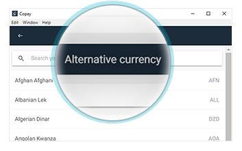 Alternative currencies integrated list of Copay.