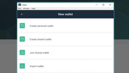 Possible options when setting up the wallet.