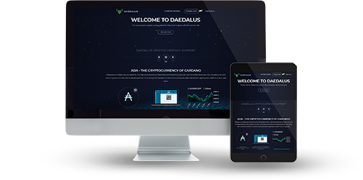 The Daedalus logo on tablet and PC screen