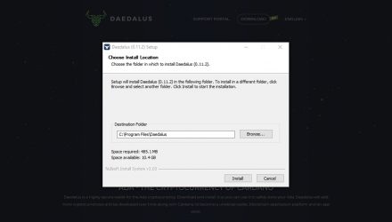 Screenshot of the setup process when installing the Daedalus wallet on