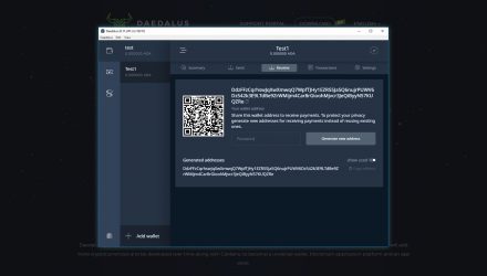 Screenshot of the menu with a QR code for wallet address