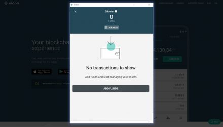A screenshot of the Bitcoin balance on Eidoo