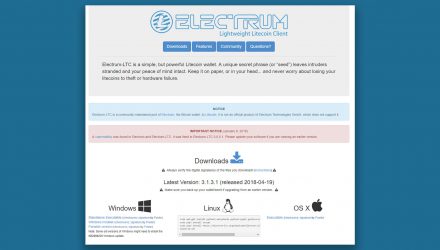 A screenshot of the download  page of Electrum LTC