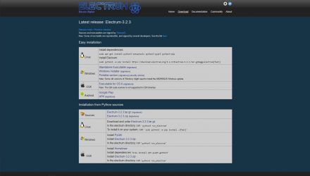 Screenshot-showing the different Electrum wallet versions for each OS