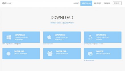 Snapshot of the download page for Bitcoin Core versions