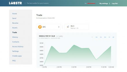 A screenshot of the Lobstr Trade exchange