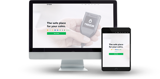 The homepage of the Trezor wallet on PC and tablet