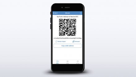 A screenshot of the Receive option with a QR-code and string