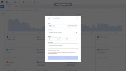 Fee adjustments for sending crypto from Waves wallet