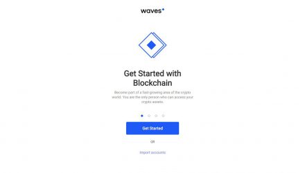 Get started button for creating a new Waves wallet
