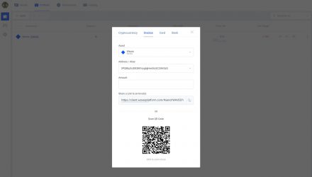 The QR code option for sending and receiving assets with an attached invoice