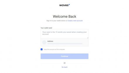 Screenshot of how to restore a Waves wallet via seed